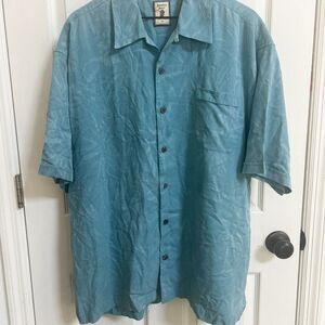 Jamaica Jaxx 100% silk Teal Button-Up Shirt, beachwear, resortwear, vacation